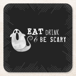 Cute Waterverf Ghost Eat Drink Scary Halloween Kartonnen Onderzetters