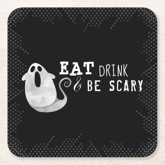 Cute Waterverf Ghost Eat Drink Scary Halloween Kartonnen Onderzetters (Voorkant)