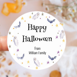 Cute Waterverf Ghost Happy Halloween Ronde Sticker