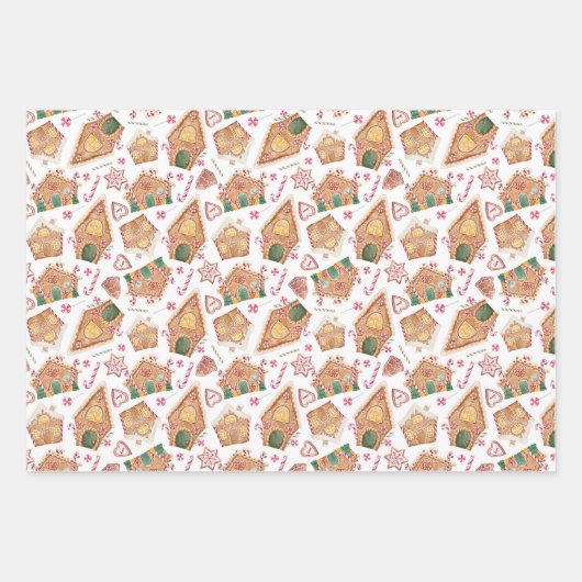 Cute Waterverf Gingerbrood House White Kerstmis Inpakpapier Vel (Voorkant)