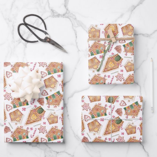 Cute Waterverf Gingerbrood House White Kerstmis Inpakpapier Vel (Voorkant)