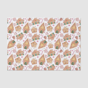 Cute Waterverf Gingerbrood House White Kerstmis Tissuepapier