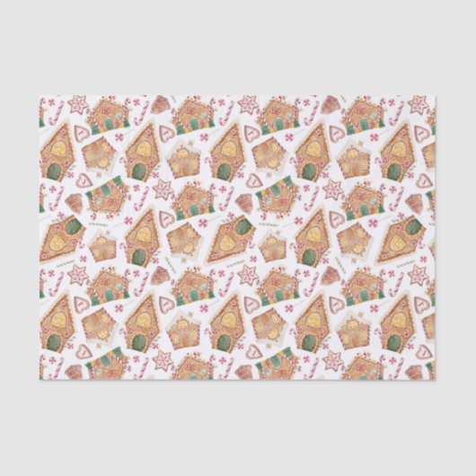 Cute Waterverf Gingerbrood House White Kerstmis Tissuepapier (Voorkant)