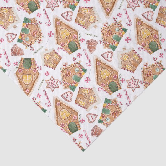 Cute Waterverf Gingerbrood House White Kerstmis Tissuepapier (Detail)
