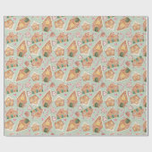 Cute Waterverf GingerBrood Huis Groene Kerstmis Cadeaupapier (Vlak)