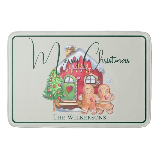 Cute Waterverf Gingerbrood Mensen in het zakje Badmat (Voorkant)