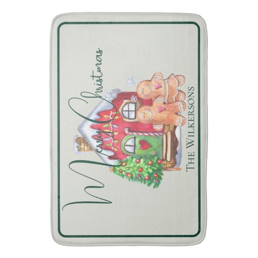 Cute Waterverf Gingerbrood Mensen in het zakje Badmat (Voorkant Verticaal)