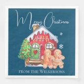 Cute Waterverf Gingerbrood Mensen op blauw Servet (Voorkant)