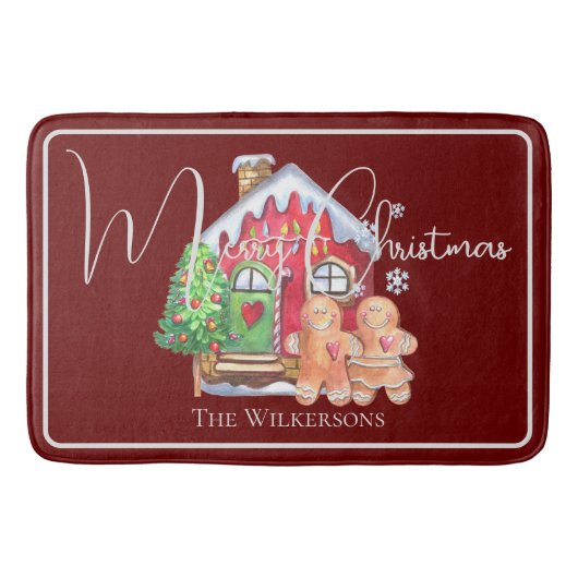 Cute Waterverf Gingerbrood Mensen op Bourgogne Badmat (Voorkant)