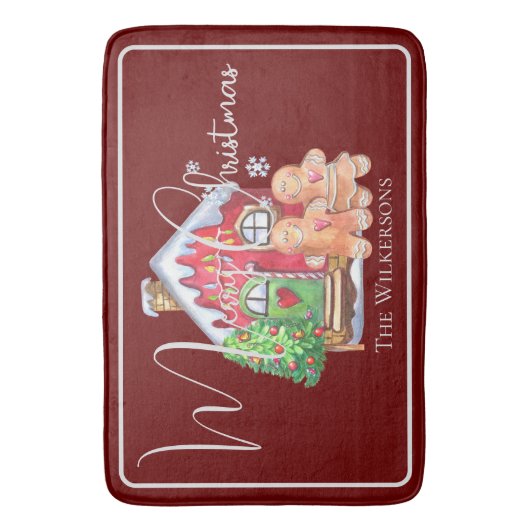 Cute Waterverf Gingerbrood Mensen op Bourgogne Badmat (Voorkant Verticaal)