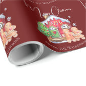 Cute Waterverf Gingerbrood Mensen op Bourgogne Cadeaupapier (Rol Hoek)