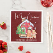 Cute Waterverf Gingerbrood Mensen op Bourgogne Servet (Insitu)