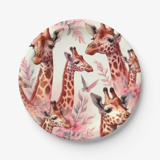 Cute Waterverf Giraffe Papieren Bordje (Voorkant)