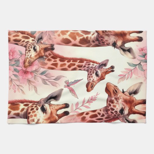 Cute Waterverf Giraffe Theedoek (Horizontaal)