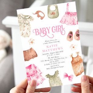 Cute Waterverf Girl Clothes GIRL Baby shower Kaart