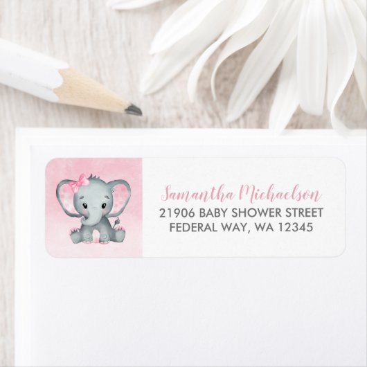Cute Waterverf Girl Elephant Baby shower Etiket (Insitu)
