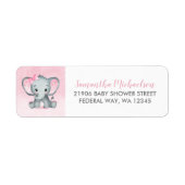 Cute Waterverf Girl Elephant Baby shower Etiket (Voorkant)