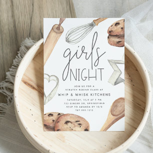 Cute Waterverf Girls Night Out Baking Class Kaart