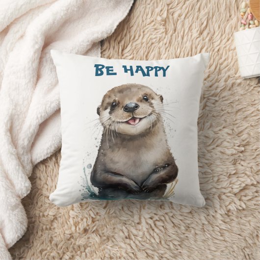 Cute Waterverf glimlachend Happy Otter Kussen (Deken)
