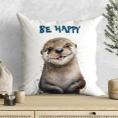 Cute Waterverf glimlachend Happy Otter Kussen
