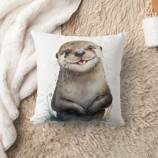 Cute Waterverf glimlachend Happy Otter Kussen (Deken)