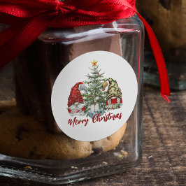 Cute Waterverf Gnomes Merry Kerstmis Ronde Sticker