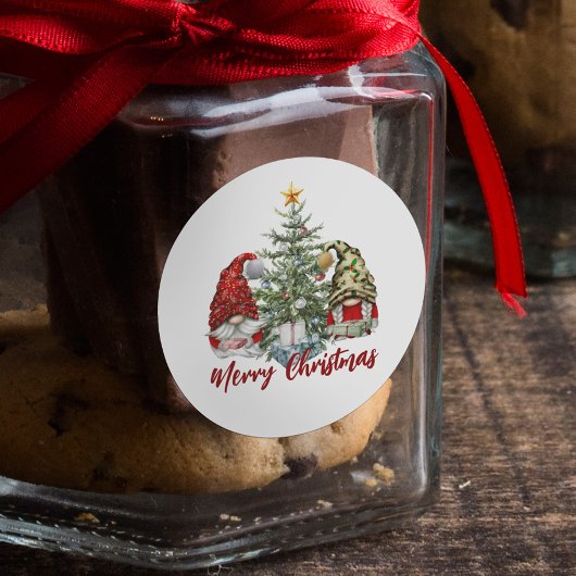 Cute Waterverf Gnomes Merry Kerstmis Ronde Sticker