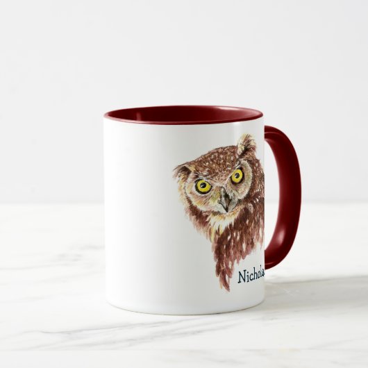 Cute Waterverf Grumpy Night Owl Bird Art Mok (Voorkant rechts)