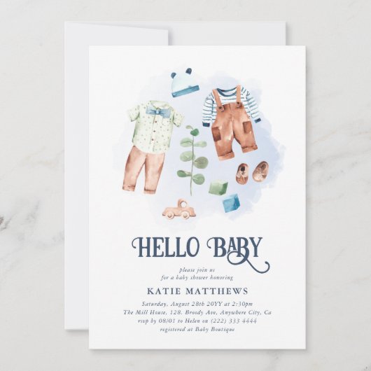 Cute Waterverf Hallo Baby Boy Baby shower Kaart (Voorkant)