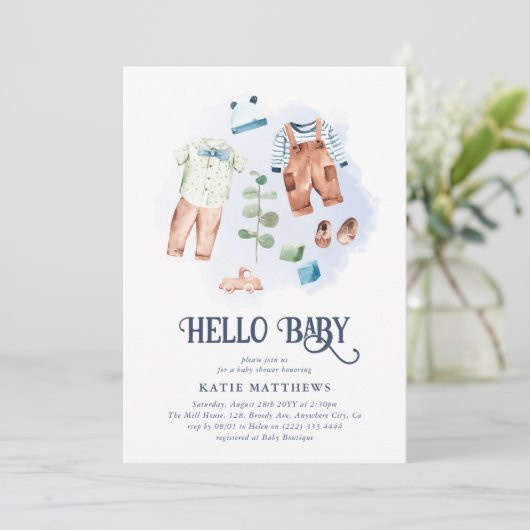 Cute Waterverf Hallo Baby Boy Baby shower Kaart (Staand voorkant)