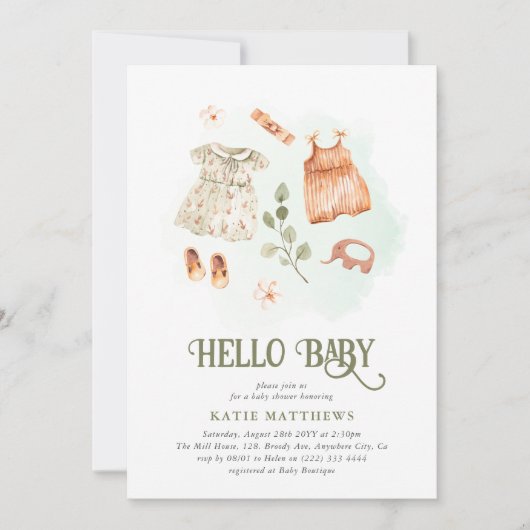 Cute Waterverf Hallo Baby Girl Baby shower Kaart (Voorkant)