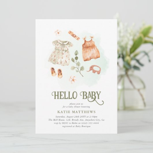 Cute Waterverf Hallo Baby Girl Baby shower Kaart (Staand voorkant)