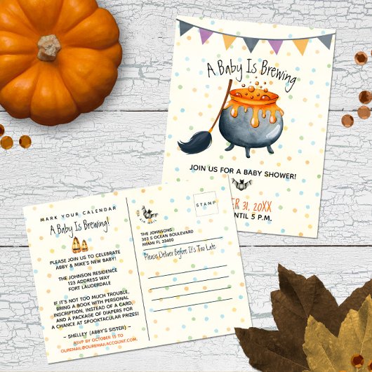 Cute Waterverf Halloween Baby shower Party Briefkaart