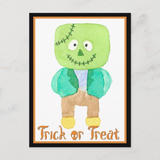 Cute Waterverf Halloween Frankenstein Monster Briefkaart (Voorkant)