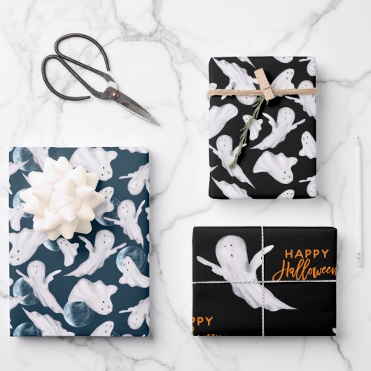 Cute Waterverf Halloween Ghosts Inpakpapier Vel (Voorkant)
