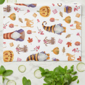 Cute Waterverf Halloween Gnomes, Pumpkins and Cat Theedoek (Gevouwen)