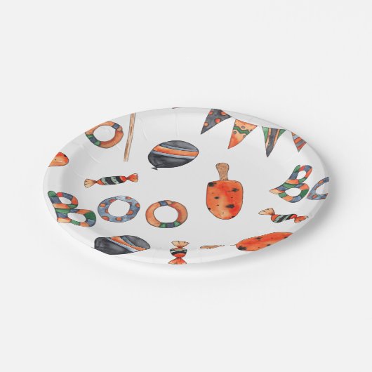 Cute Waterverf Halloween Party Papieren Bordje (Gekanteld)