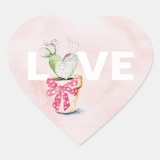 Cute Waterverf Heart Cactus Valentijnsdag Hart Sticker (Voorkant)