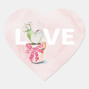 Cute Waterverf Heart Cactus Valentijnsdag Hart Sticker