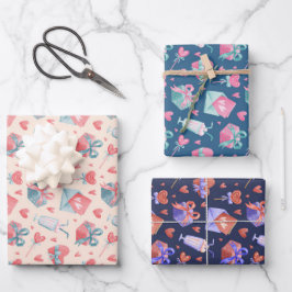 Cute Waterverf Heart Love Pattern Valentijnsdag Inpakpapier Vel