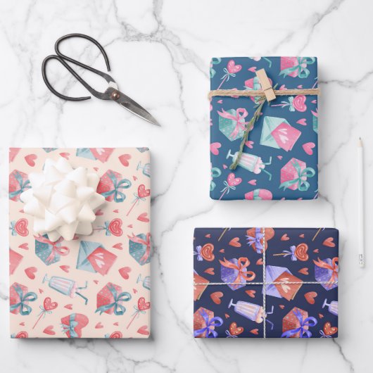 Cute Waterverf Heart Love Pattern Valentijnsdag Inpakpapier Vel (Voorkant)