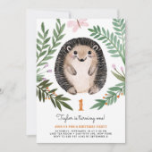 Cute Waterverf Hedégel Greenery First Birthday Kaart (Voorkant)