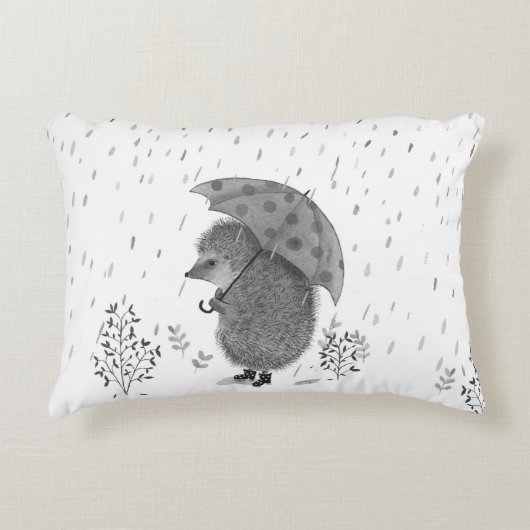 Cute Waterverf Hedegel Rainy Day Whimsical Accent Kussen (Voorkant)