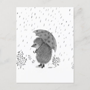Cute Waterverf Hedegel Rainy Day Whimsical Briefkaart