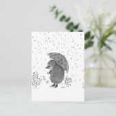 Cute Waterverf Hedegel Rainy Day Whimsical Briefkaart (Staand voorkant)