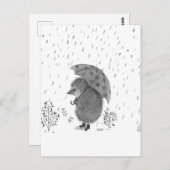 Cute Waterverf Hedegel Rainy Day Whimsical Briefkaart (Voorkant / Achterkant)