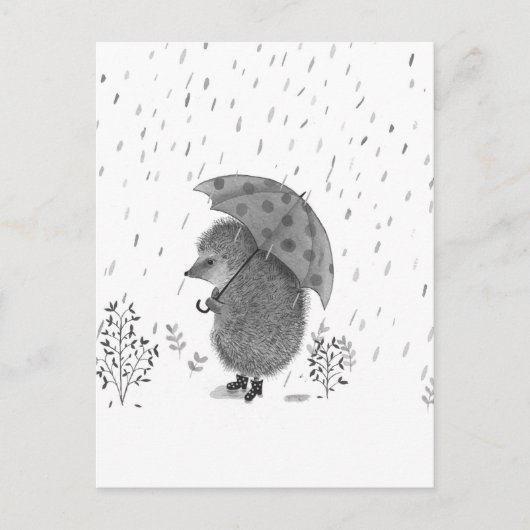 Cute Waterverf Hedegel Rainy Day Whimsical Briefkaart (Voorkant)