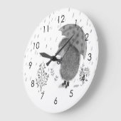 Cute Waterverf Hedegel Rainy Day Whimsical Grote Klok (Hoek)