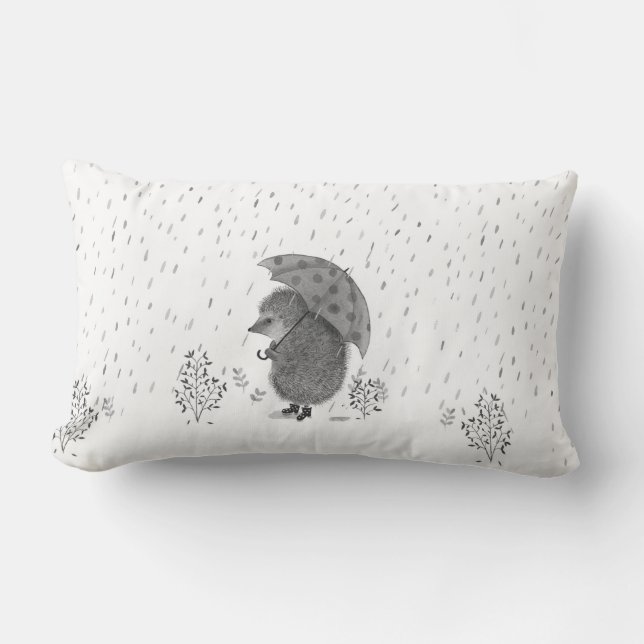 Cute Waterverf Hedegel Rainy Day Whimsical Kussen (Voorkant)