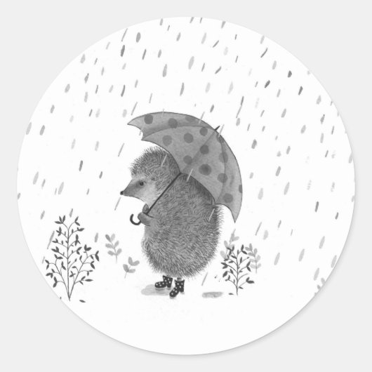 Cute Waterverf Hedegel Rainy Day Whimsical Ronde Sticker (Voorkant)